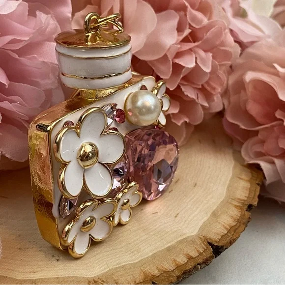 Pink Crystal Flower Perfume Bottle Keychain Charm - Picture 6 of 16